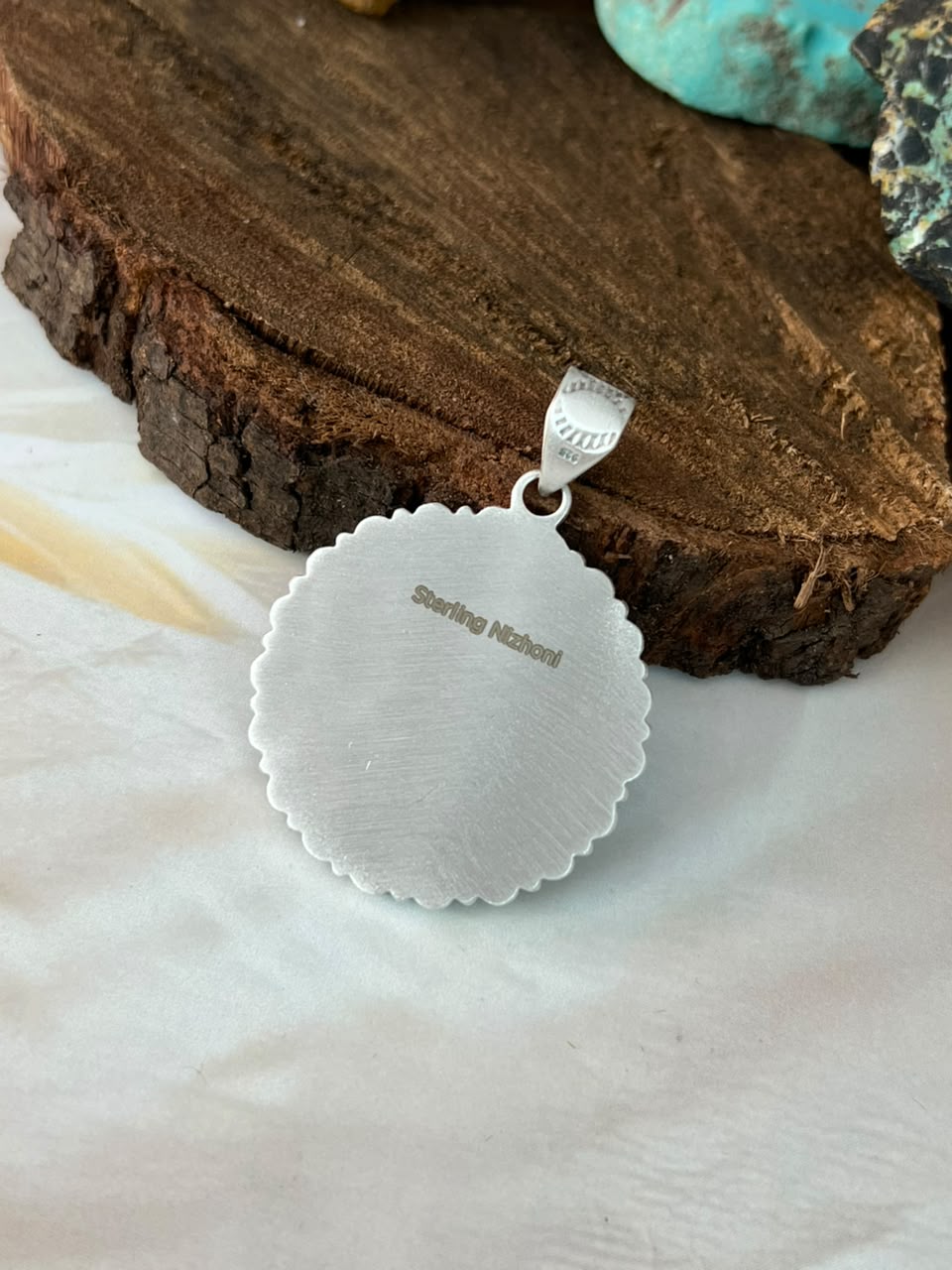 Handmade Sterling Silver Kingman Turquoise Pendant Signed Nizhoni