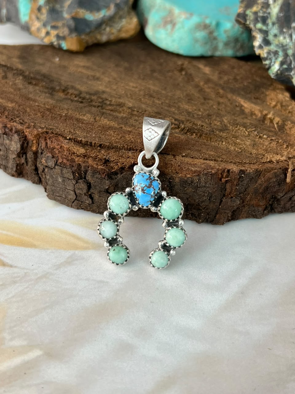 Handmade Sterling Silver Paloma and Golden Hills Turquoise Naja Pendant Signed Nizhoni