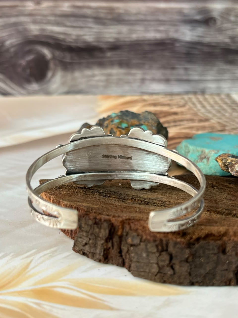 Handmade Sterling Silver Carico Lake with Cotton Candy and Palomino Turquoise Cuff Bracelet Signed Nizhoni