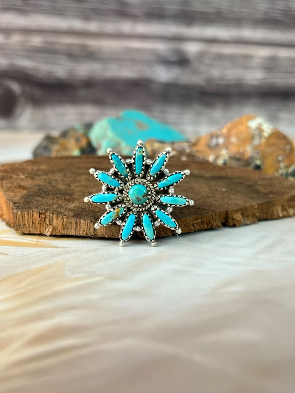 Handmade Sterling Silver Kingman Turquoise Adjustable Ring Signed Nizhoni