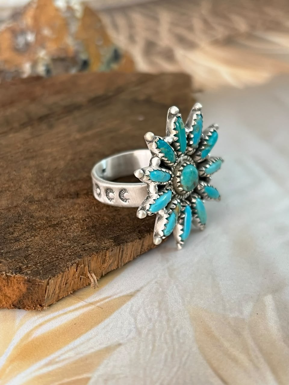 Handmade Sterling Silver Kingman Turquoise Adjustable Ring Signed Nizhoni