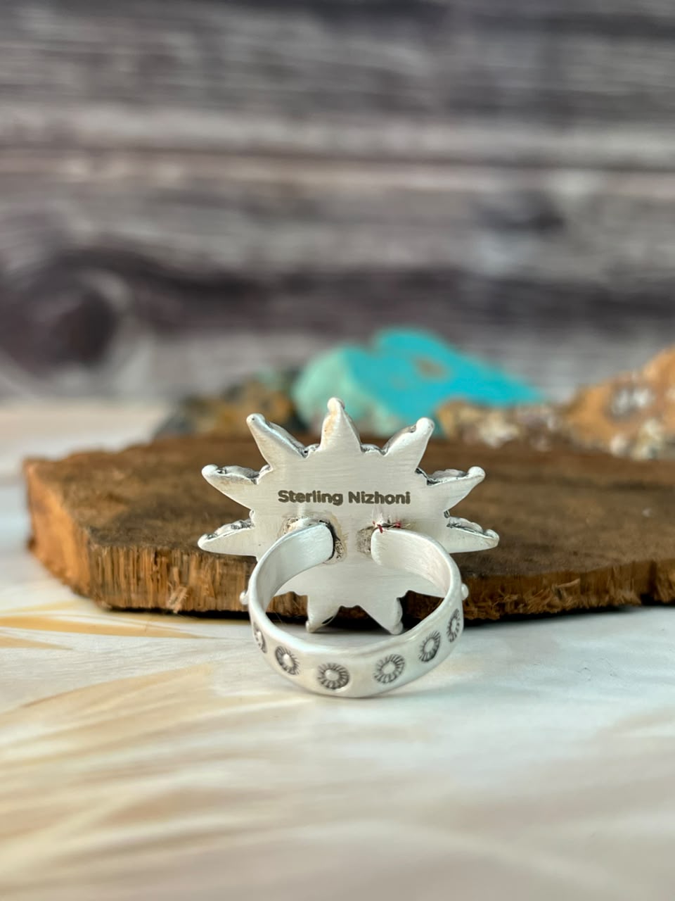 Handmade Sterling Silver Kingman Turquoise Adjustable Ring Signed Nizhoni