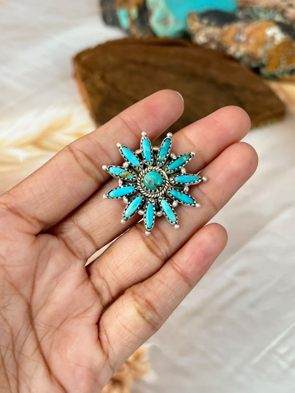 Handmade Sterling Silver Kingman Turquoise Adjustable Ring Signed Nizhoni