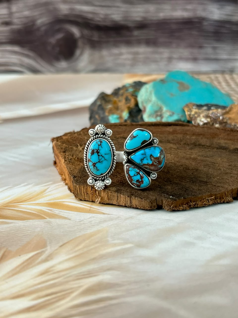 Handmade Sterling Silver Egyptian Turquoise Adjustable Ring Signed Nizhoni