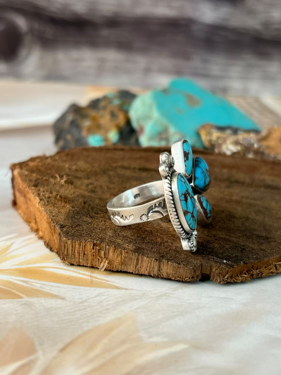 Handmade Sterling Silver Egyptian Turquoise Adjustable Ring Signed Nizhoni