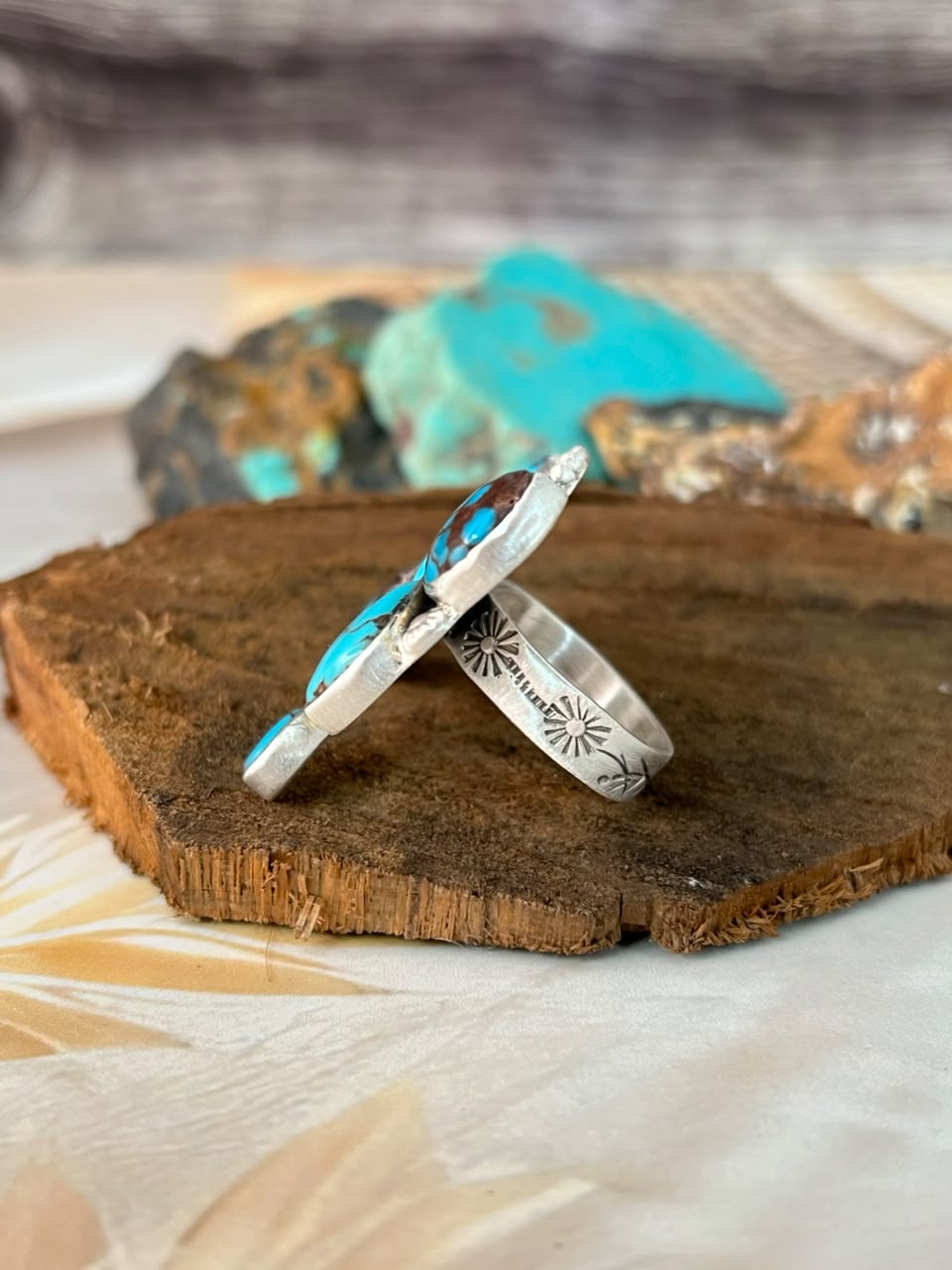 Handmade Sterling Silver Egyptian Turquoise Butterfly Adjustable Ring Signed Nizhoni