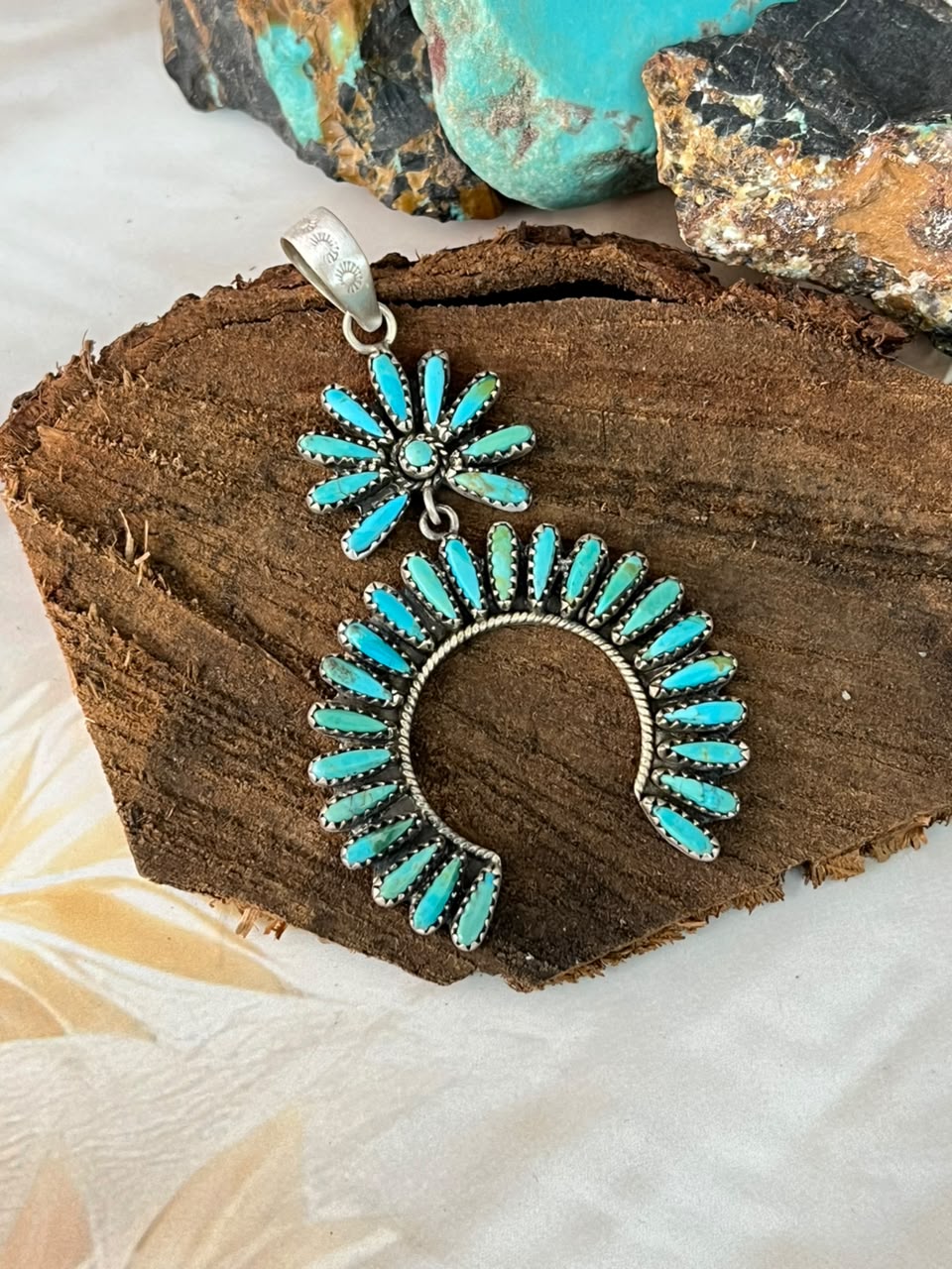 Handmade Sterling Silver Kingman Turquoise Naja Pendant Signed Nizhoni