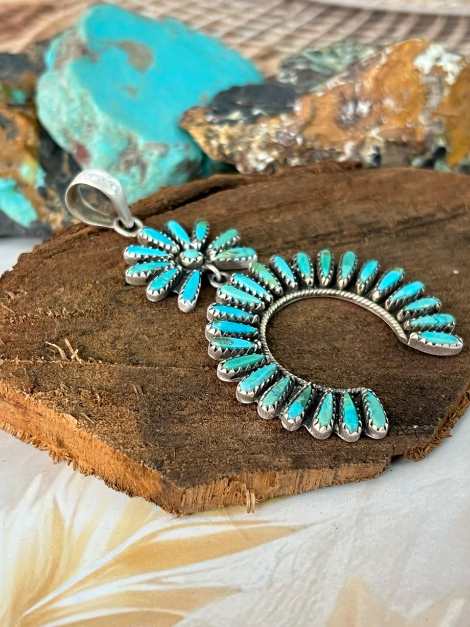 Handmade Sterling Silver Kingman Turquoise Naja Pendant Signed Nizhoni