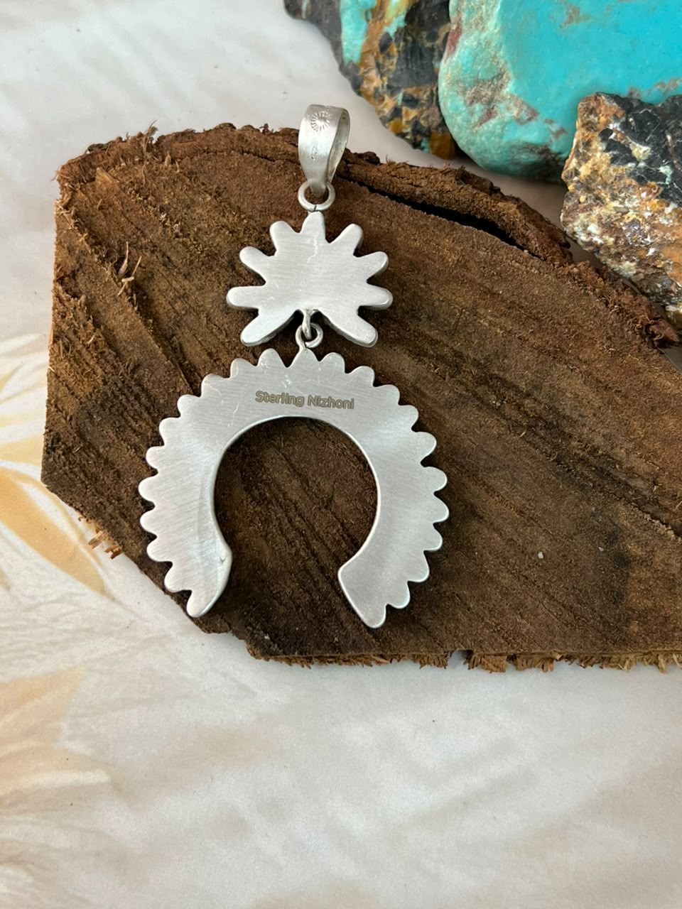 Handmade Sterling Silver Kingman Turquoise Naja Pendant Signed Nizhoni