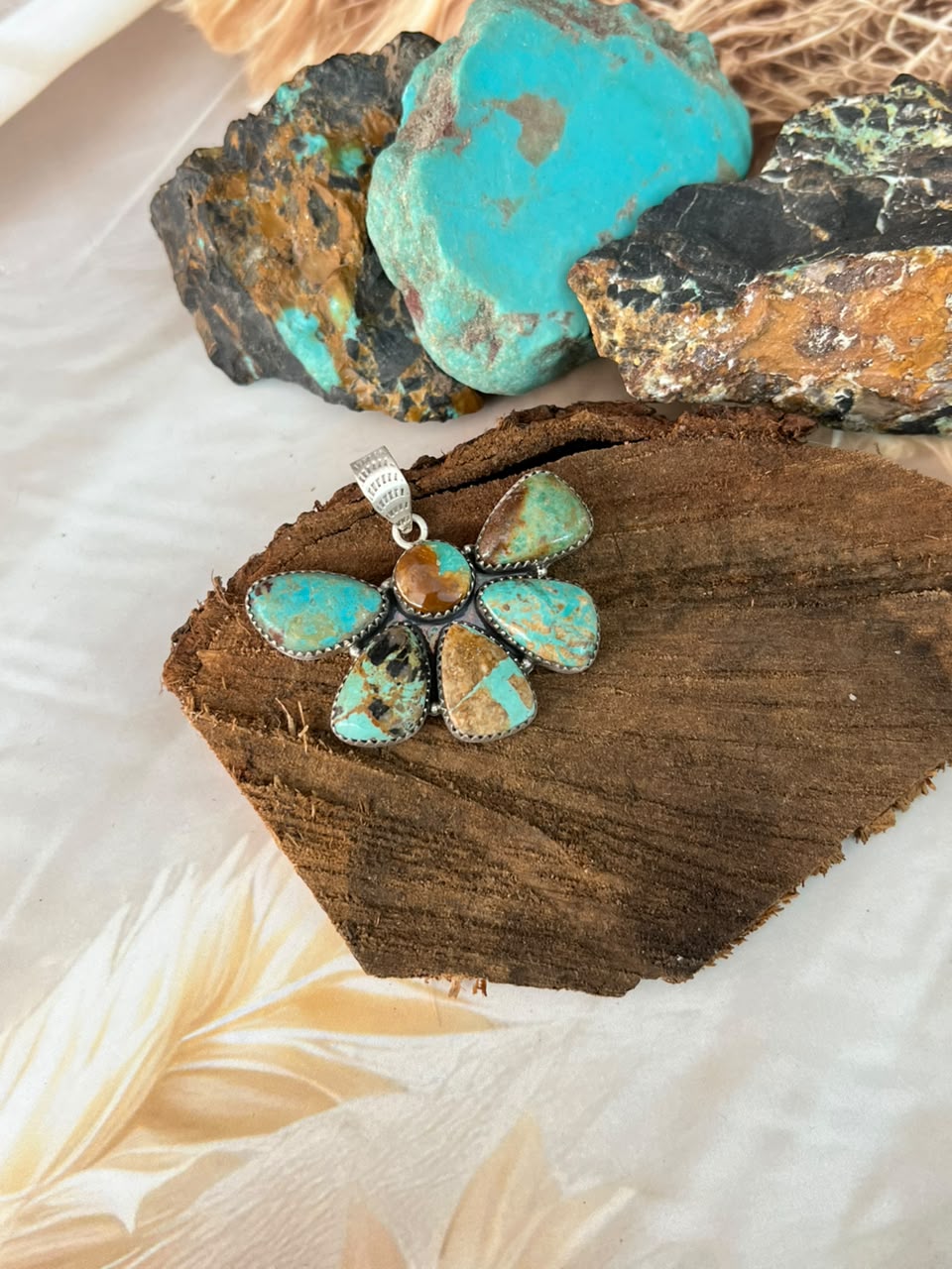 Handmade Sterling Silver Carico Lake Turquoise Pendant Signed Nizhoni