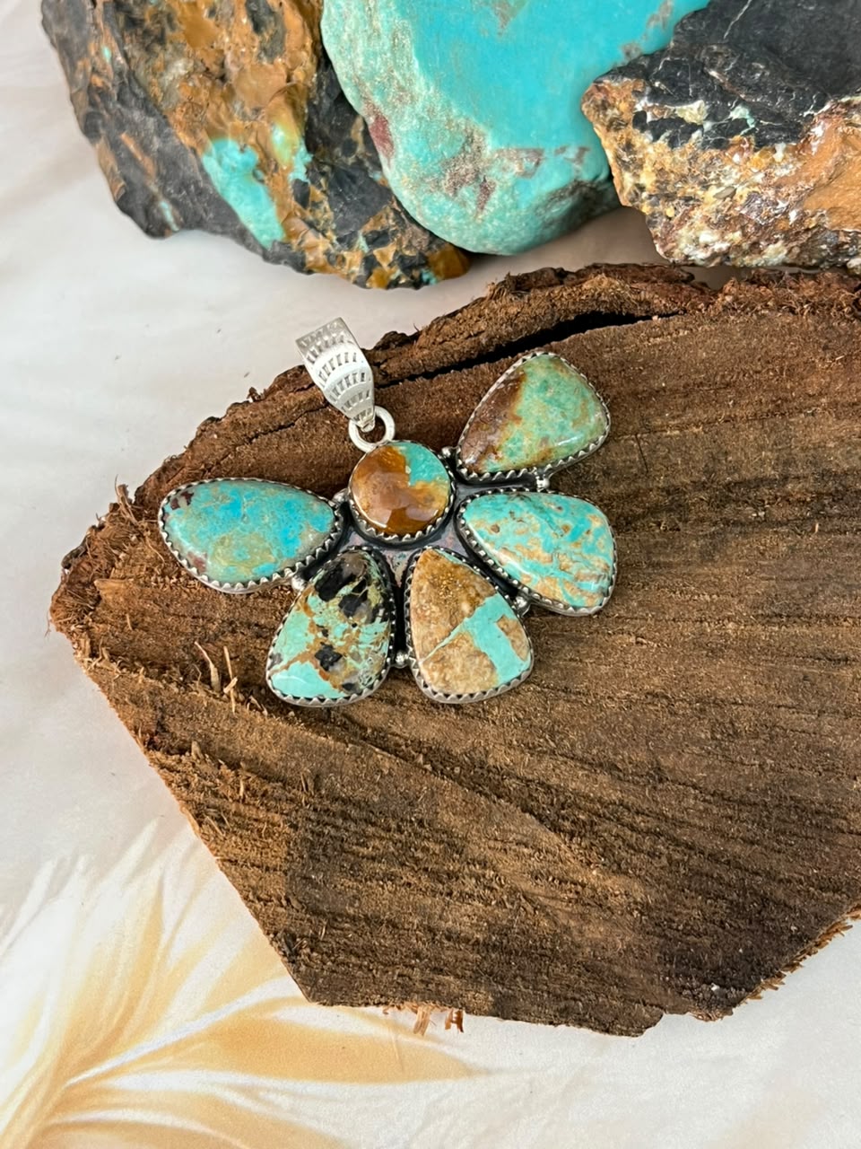 Handmade Sterling Silver Carico Lake Turquoise Pendant Signed Nizhoni