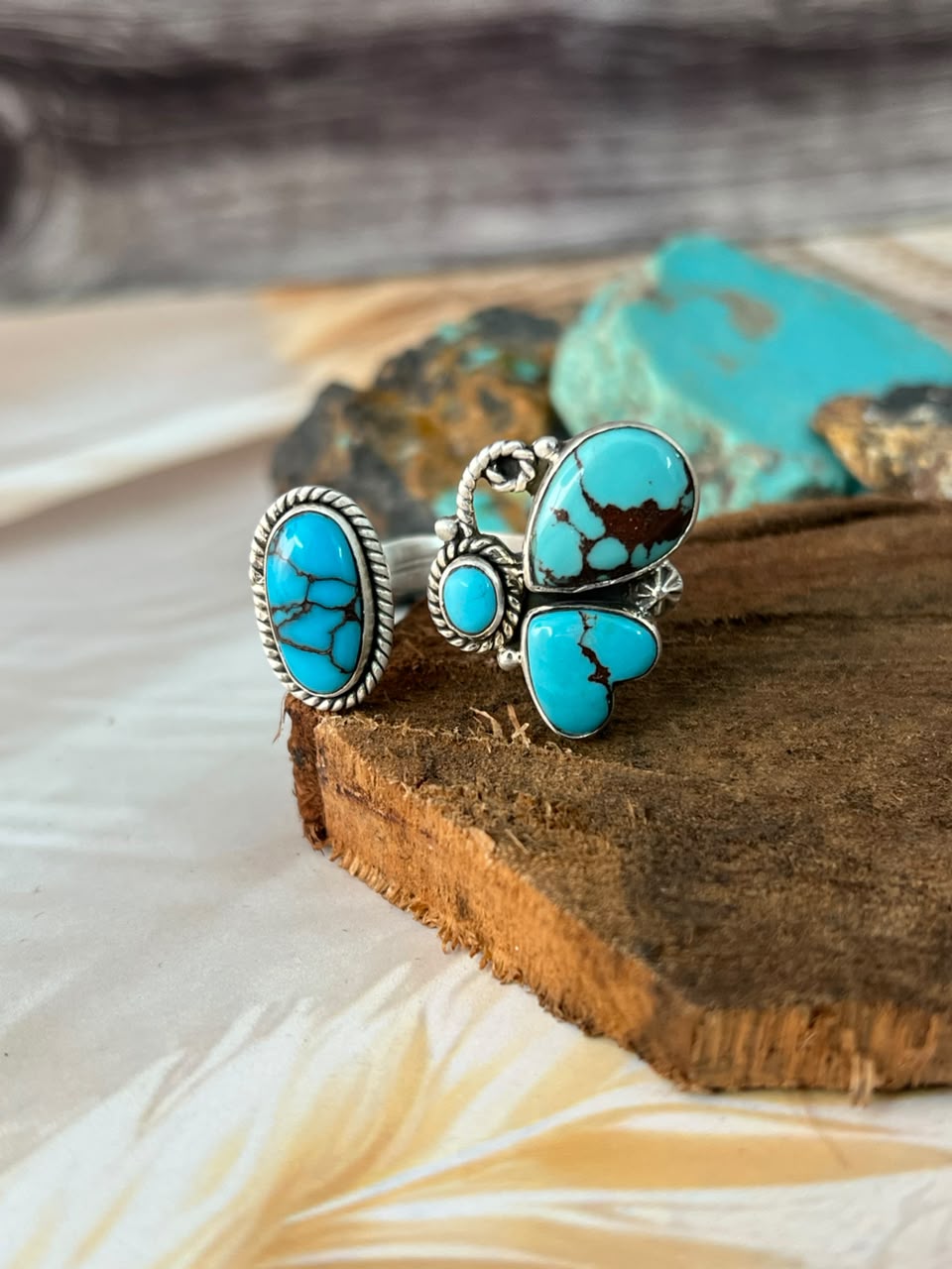 Handmade Sterling Silver Egyptian Turquoise Butterfly Adjustable Ring Signed Nizhoni