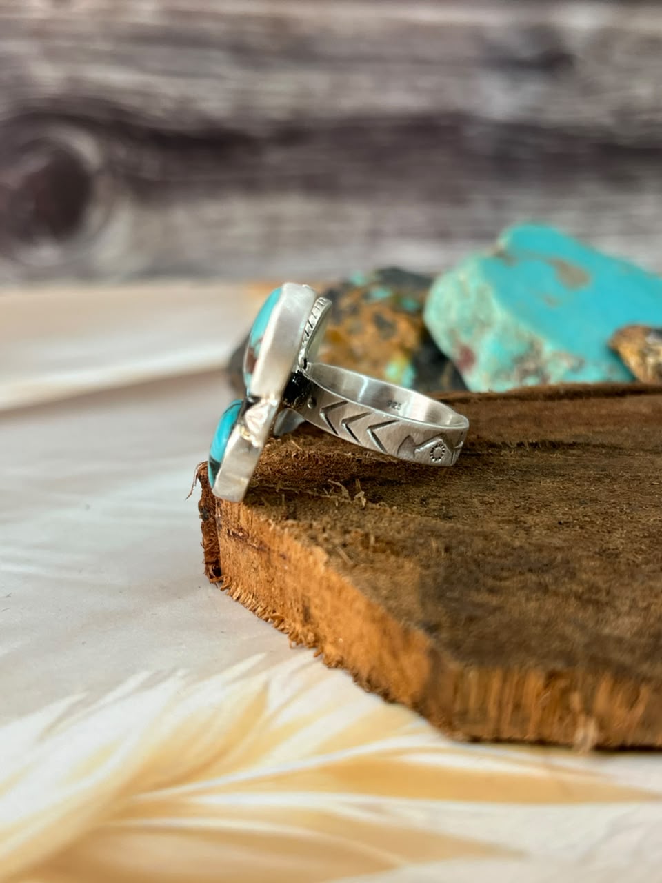 Handmade Sterling Silver Egyptian Turquoise Butterfly Adjustable Ring Signed Nizhoni