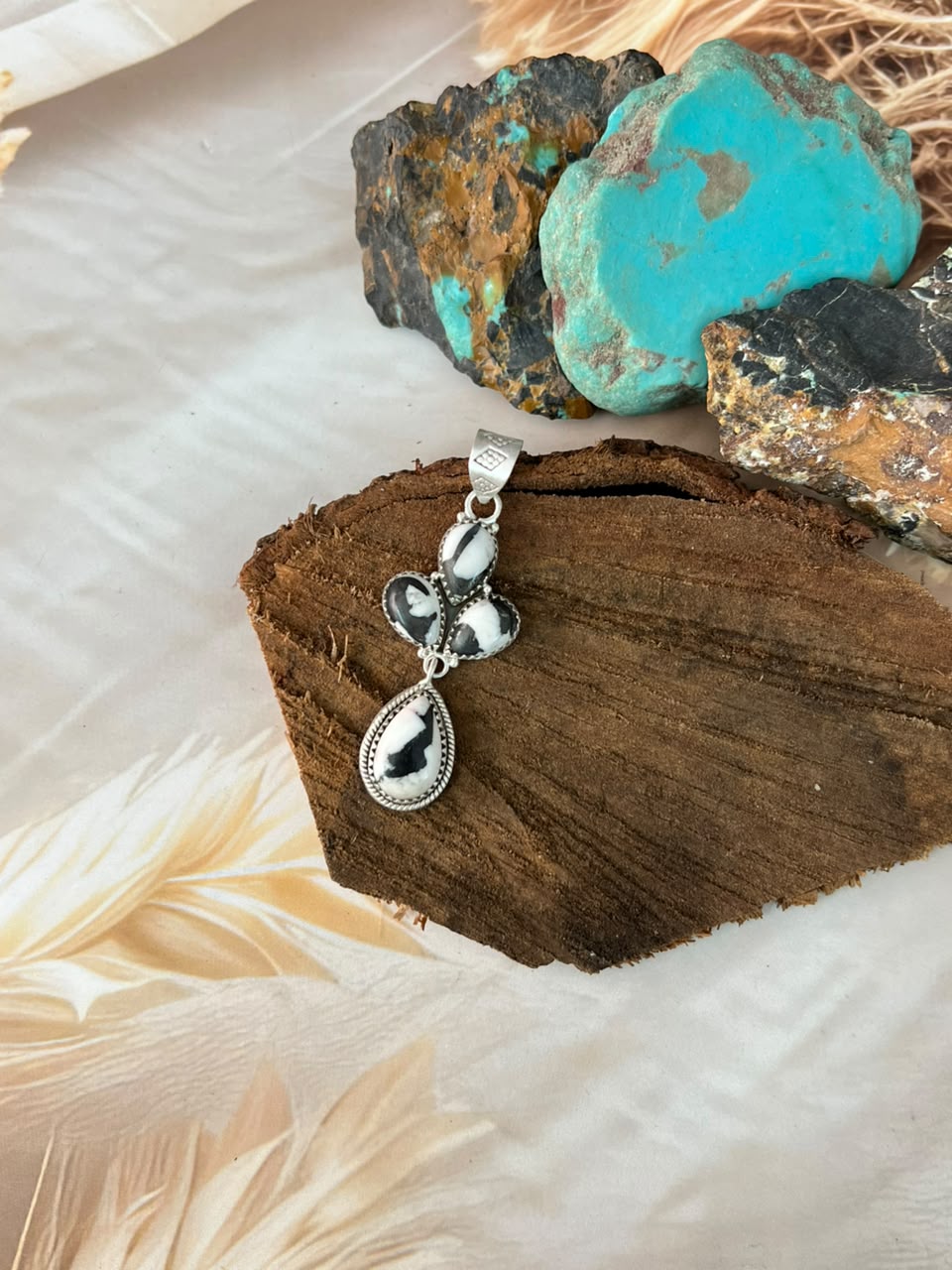 Handmade Sterling Silver White Buffalo Pendant Signed Nizhoni
