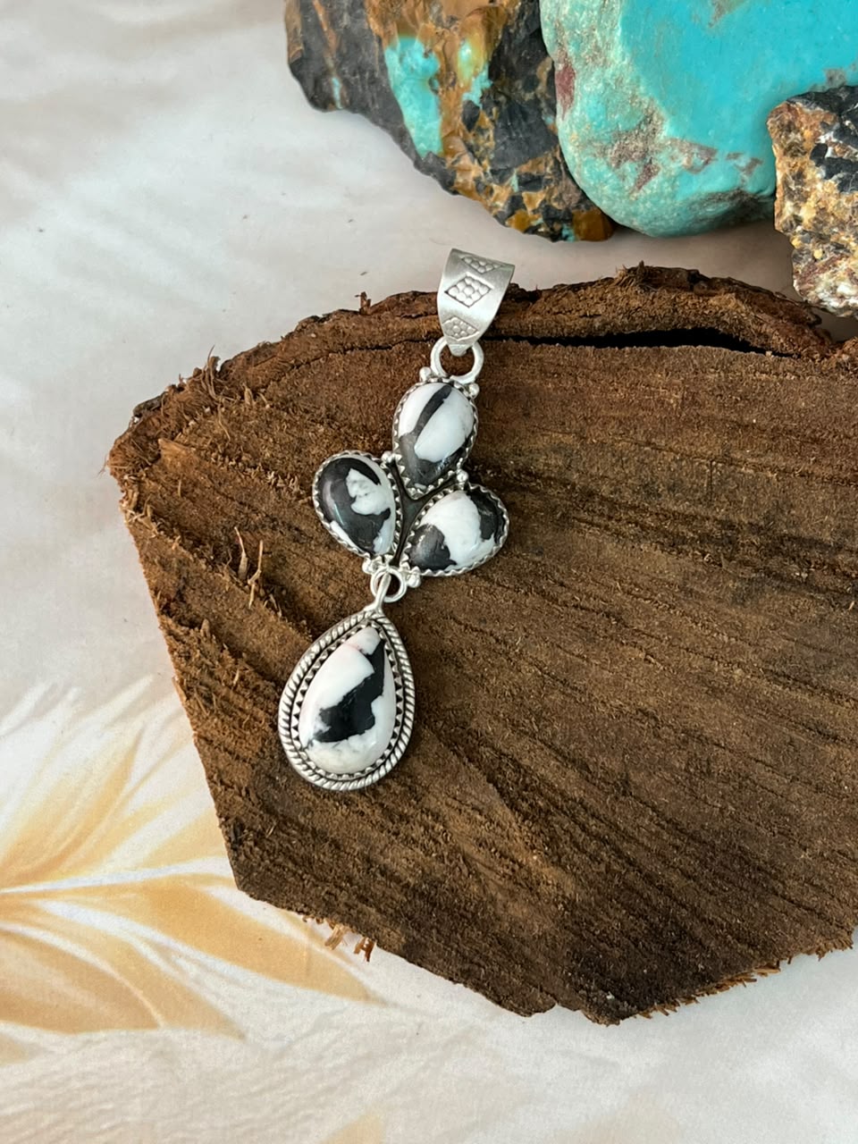 Handmade Sterling Silver White Buffalo Pendant Signed Nizhoni