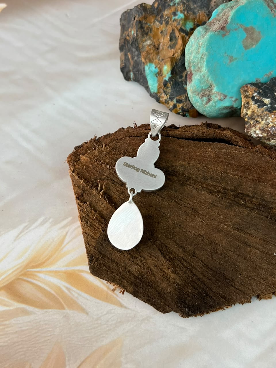 Handmade Sterling Silver White Buffalo Pendant Signed Nizhoni