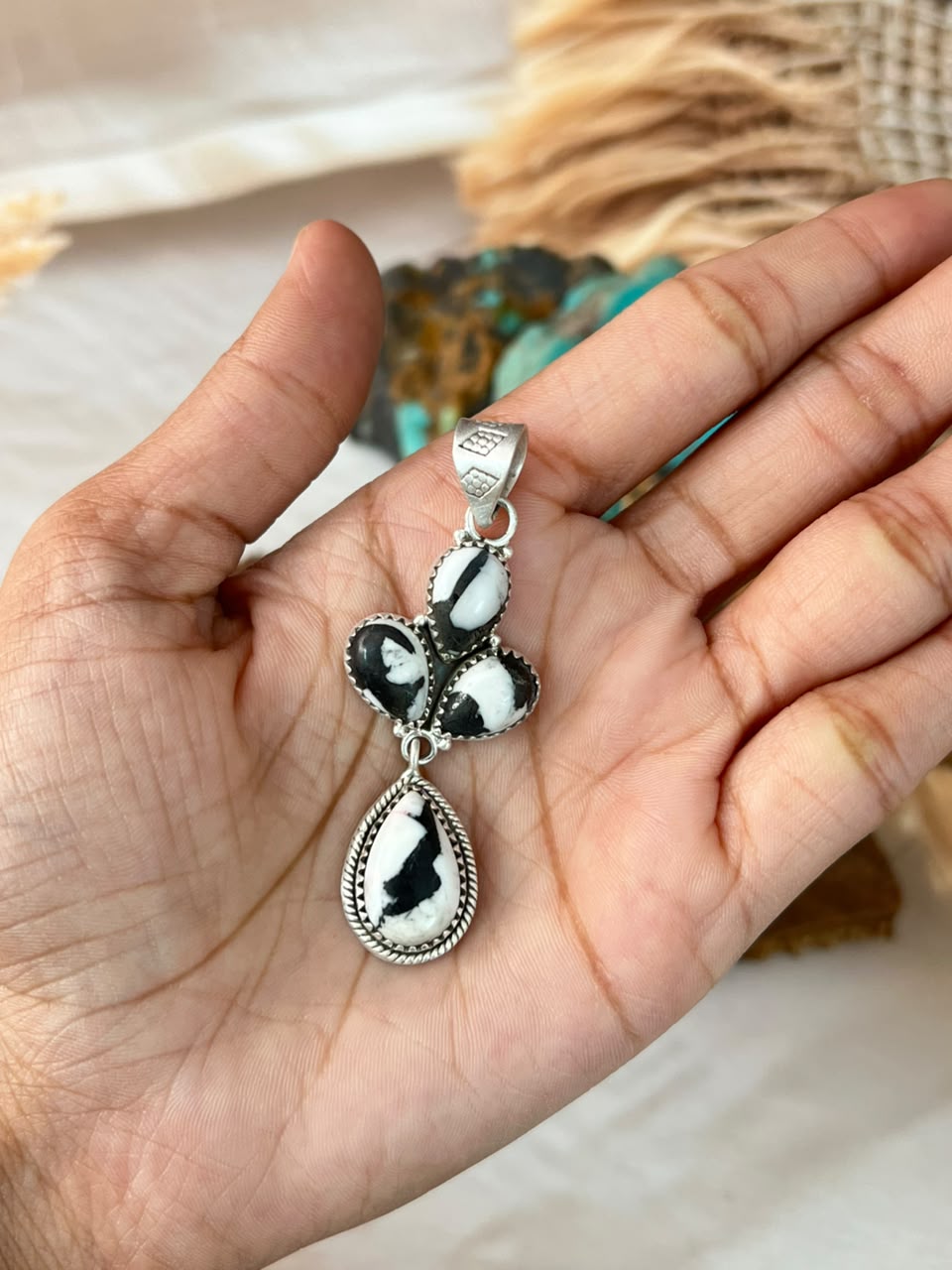 Handmade Sterling Silver White Buffalo Pendant Signed Nizhoni