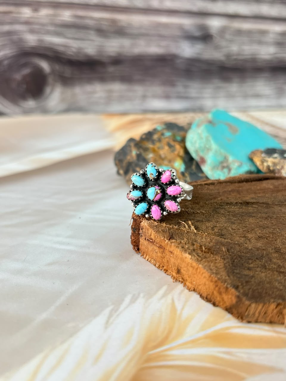 Handmade Sterling Silver Cotton Candy Adjustable Ring Signed Nizhoni