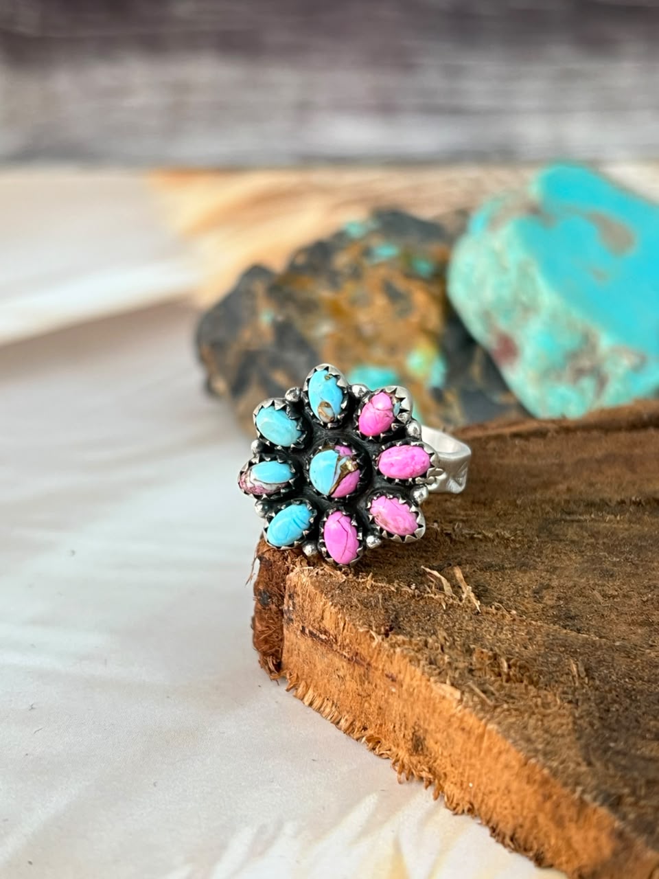 Handmade Sterling Silver Cotton Candy Adjustable Ring Signed Nizhoni