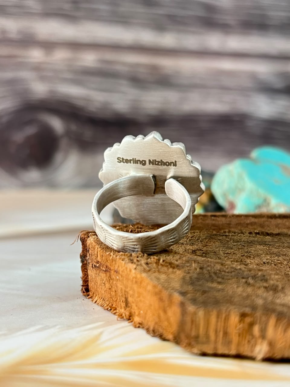 Handmade Sterling Silver Paloma Turquoise with Cotton Candy Adjustable Ring Signed Nizhoni