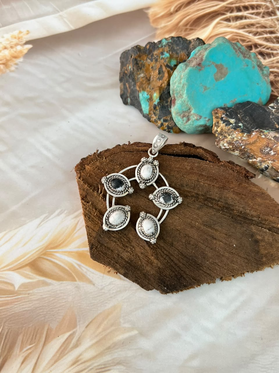 Handmade Sterling Silver White Buffalo Pendant Signed Nizhoni