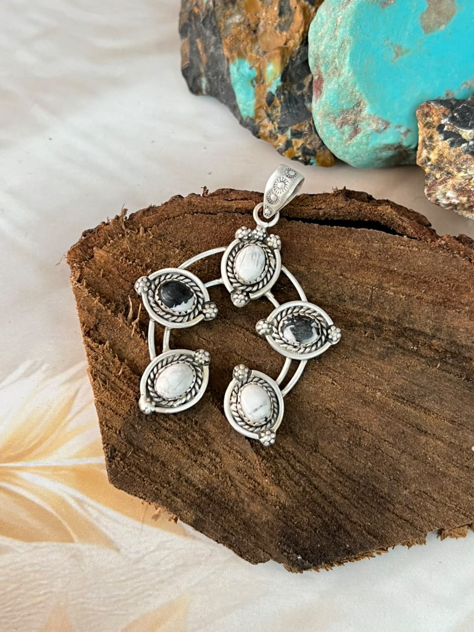 Handmade Sterling Silver White Buffalo Pendant Signed Nizhoni
