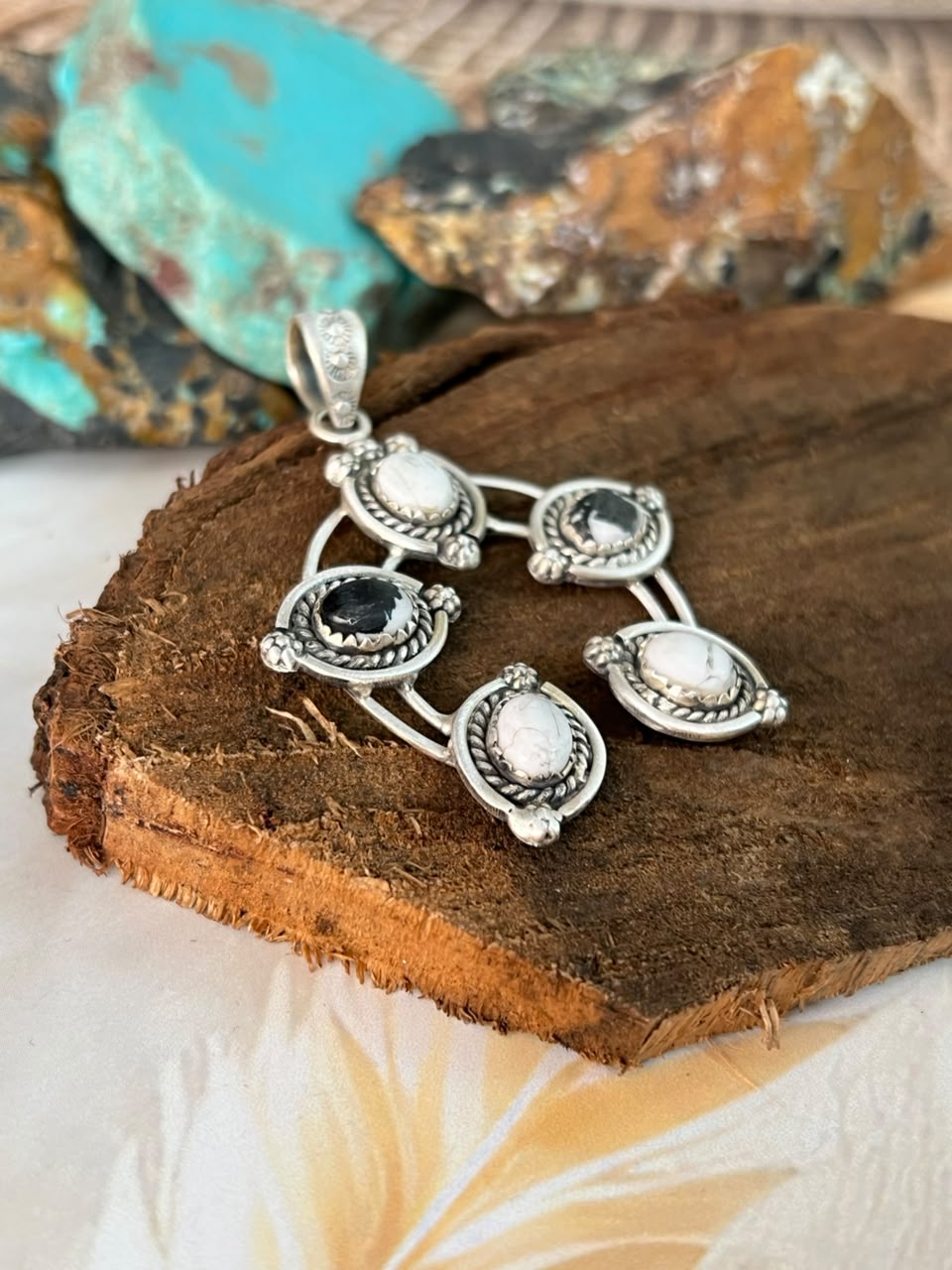 Handmade Sterling Silver White Buffalo Pendant Signed Nizhoni