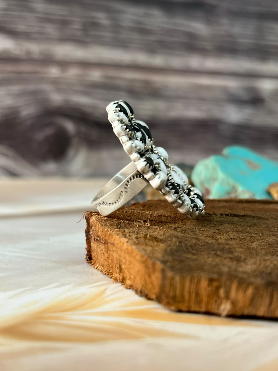 Handmade Sterling Silver White Buffalo Adjustable Ring Signed Nizhoni