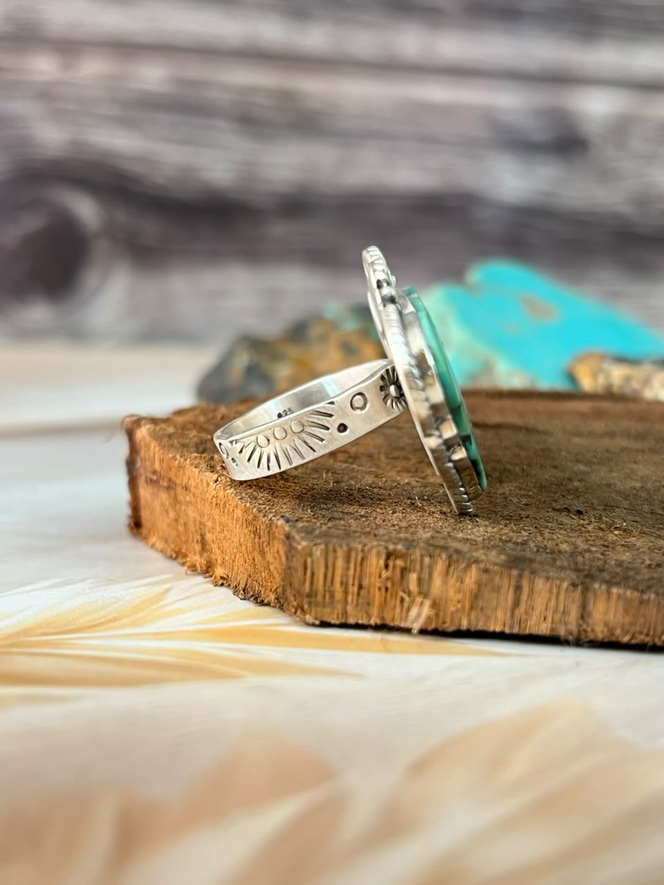 Handmade Sterling Silver Kingman Turquoise Butterfly Adjustable Ring Signed Nizhoni