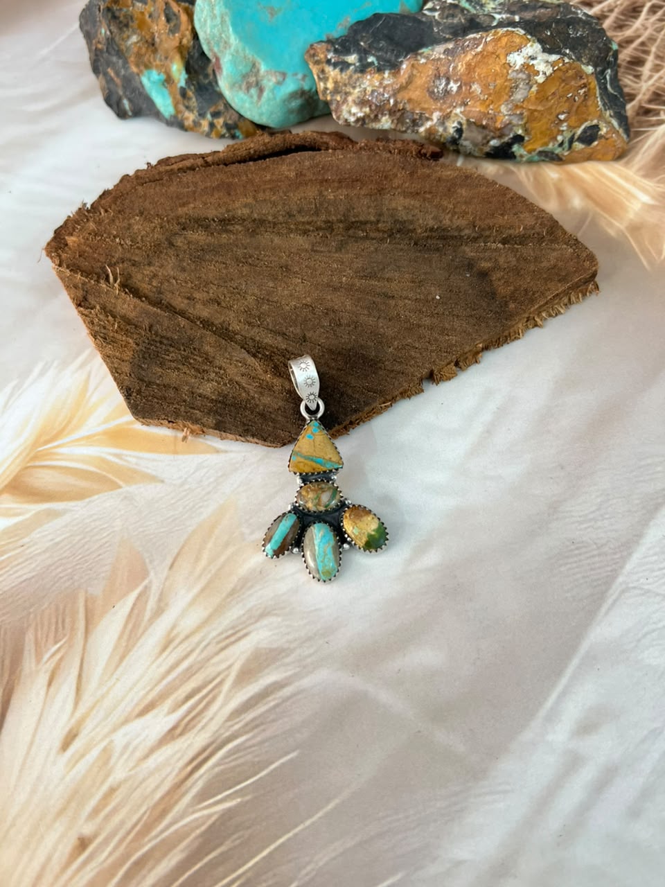 Handmade Sterling Silver Royston Ribbon Turquoise Pendant Signed Nizhoni