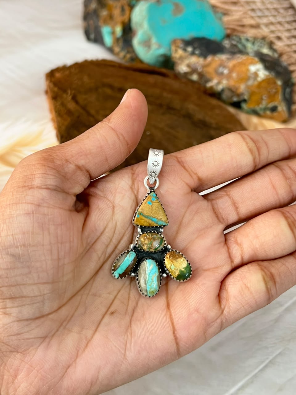 Handmade Sterling Silver Royston Ribbon Turquoise Pendant Signed Nizhoni