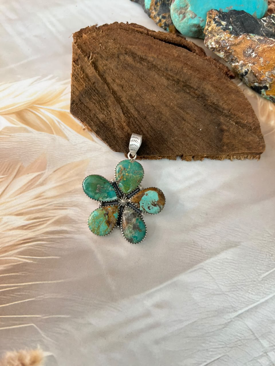 Handmade Sterling Silver Carico Lake Turquoise Pendant Signed Nizhoni