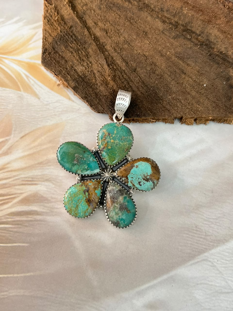 Handmade Sterling Silver Carico Lake Turquoise Pendant Signed Nizhoni