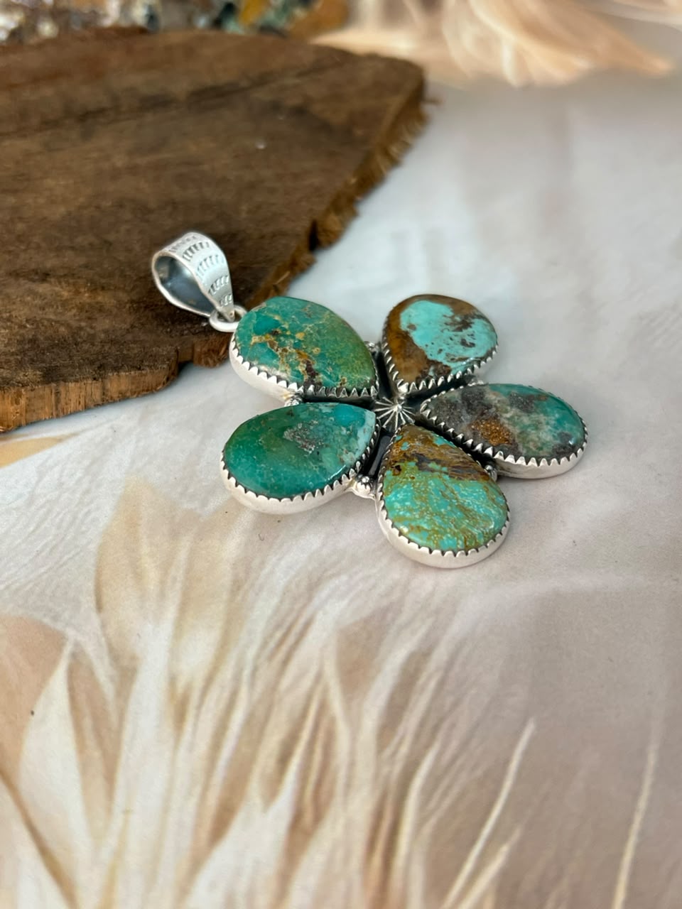 Handmade Sterling Silver Carico Lake Turquoise Pendant Signed Nizhoni