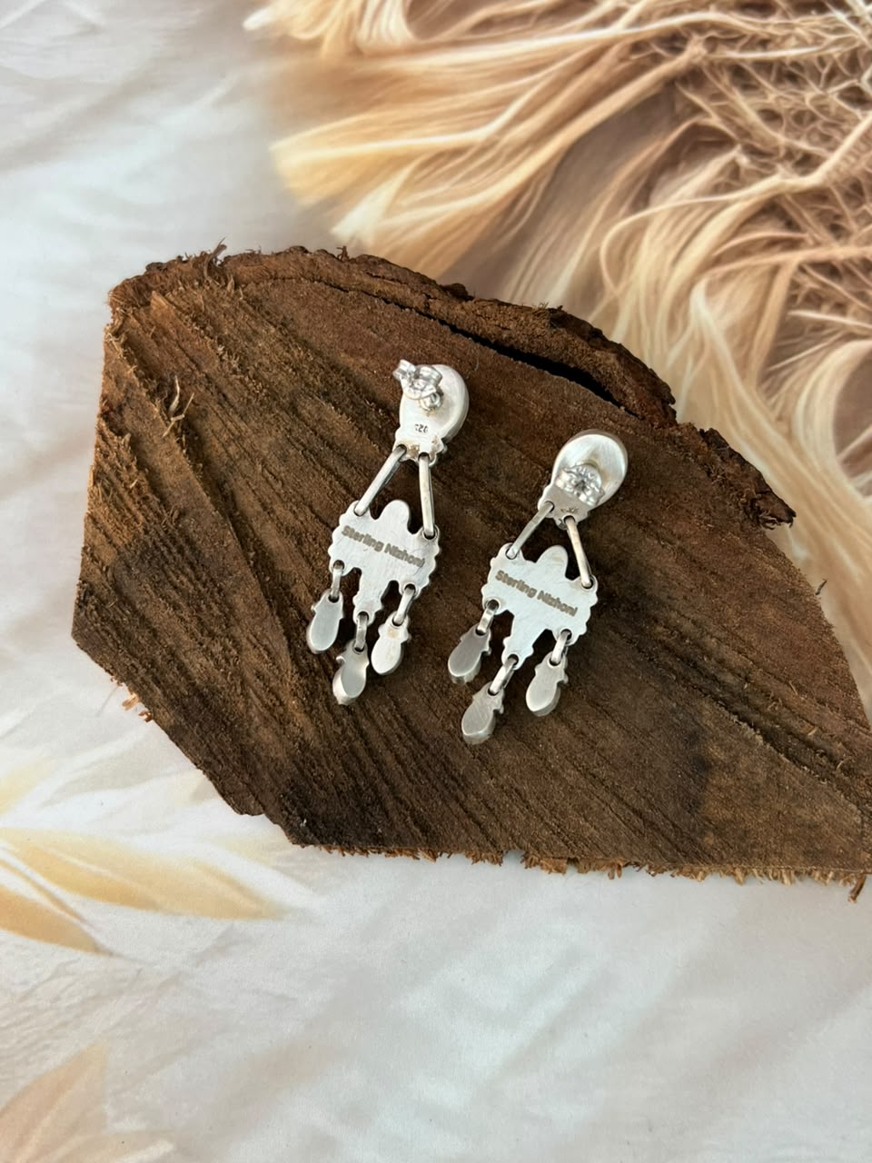 Handmade Sterling Silver Kingman Turquoise Post Dangle Earrings Signed Nizhoni