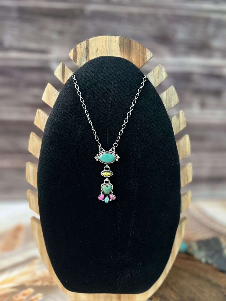 Handmade Sterling Silver Carico Lake with Cotton Candy and Palomino Turquoise Necklace Signed Nizhoni