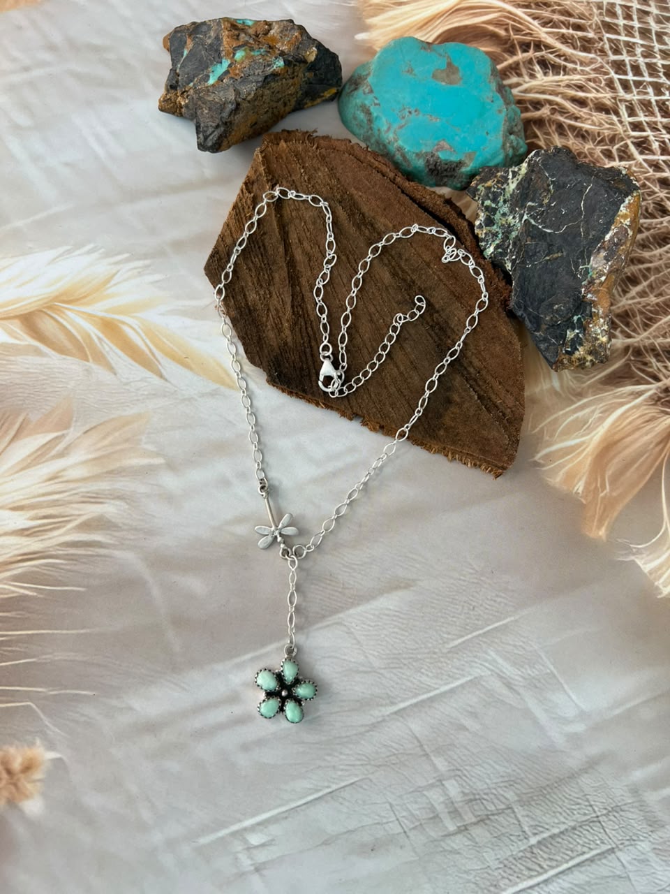 Handmade Sterling Silver Paloma Turquoise Lariat Necklace Signed Nizhoni