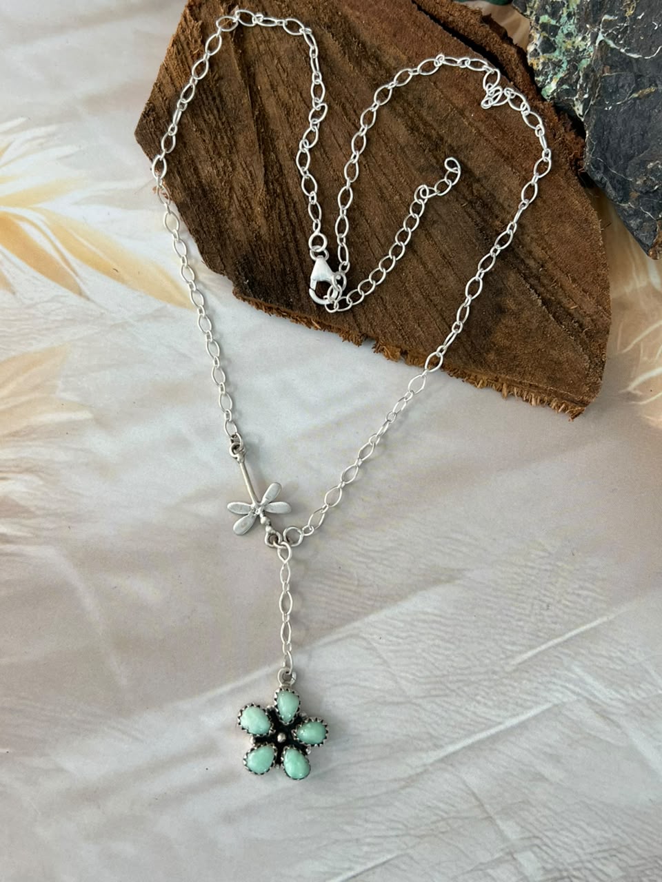 Handmade Sterling Silver Paloma Turquoise Lariat Necklace Signed Nizhoni