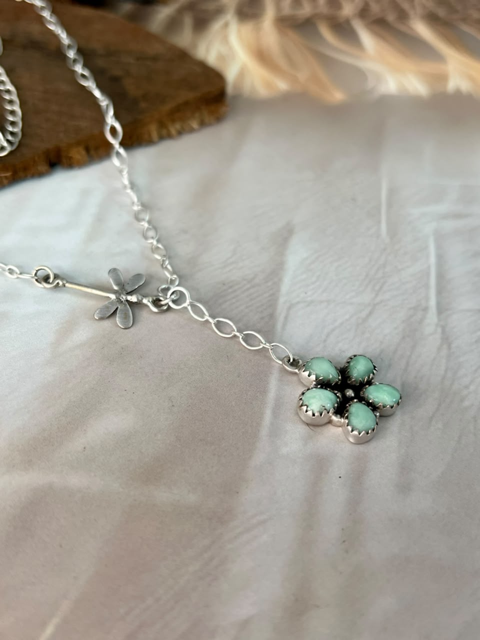 Handmade Sterling Silver Paloma Turquoise Lariat Necklace Signed Nizhoni