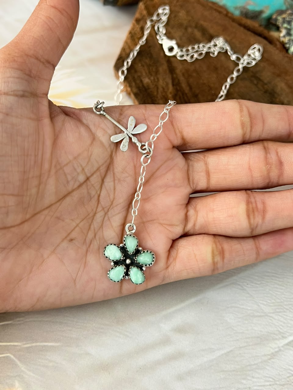 Handmade Sterling Silver Paloma Turquoise Lariat Necklace Signed Nizhoni