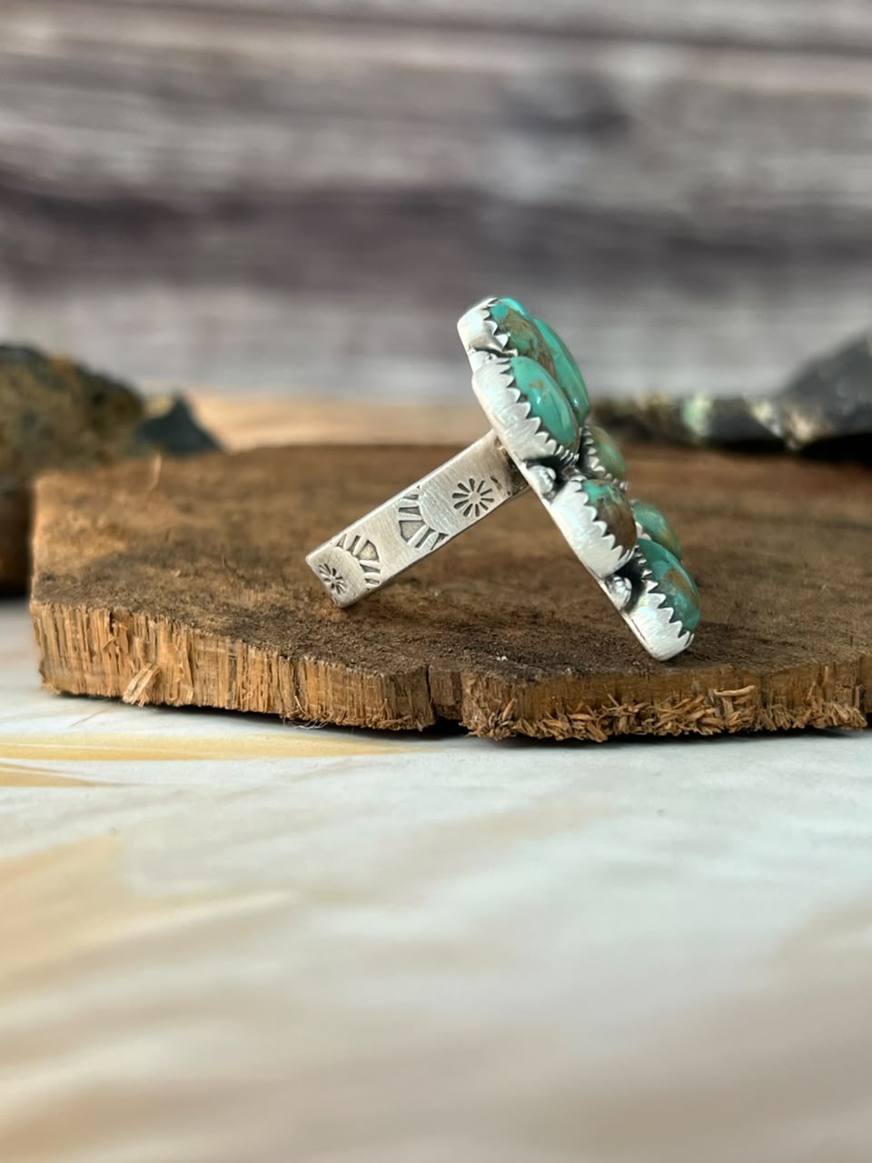 Handmade Sterling Silver Sonoran Turquoise Collection: Naja Adjustable Ring Signed Nizhoni (9)