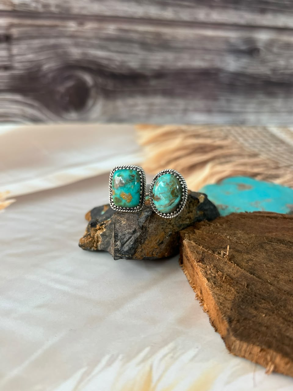 Handmade Sterling Silver Sonoran Turquoise Collection: Adjustable Ring Signed Nizhoni