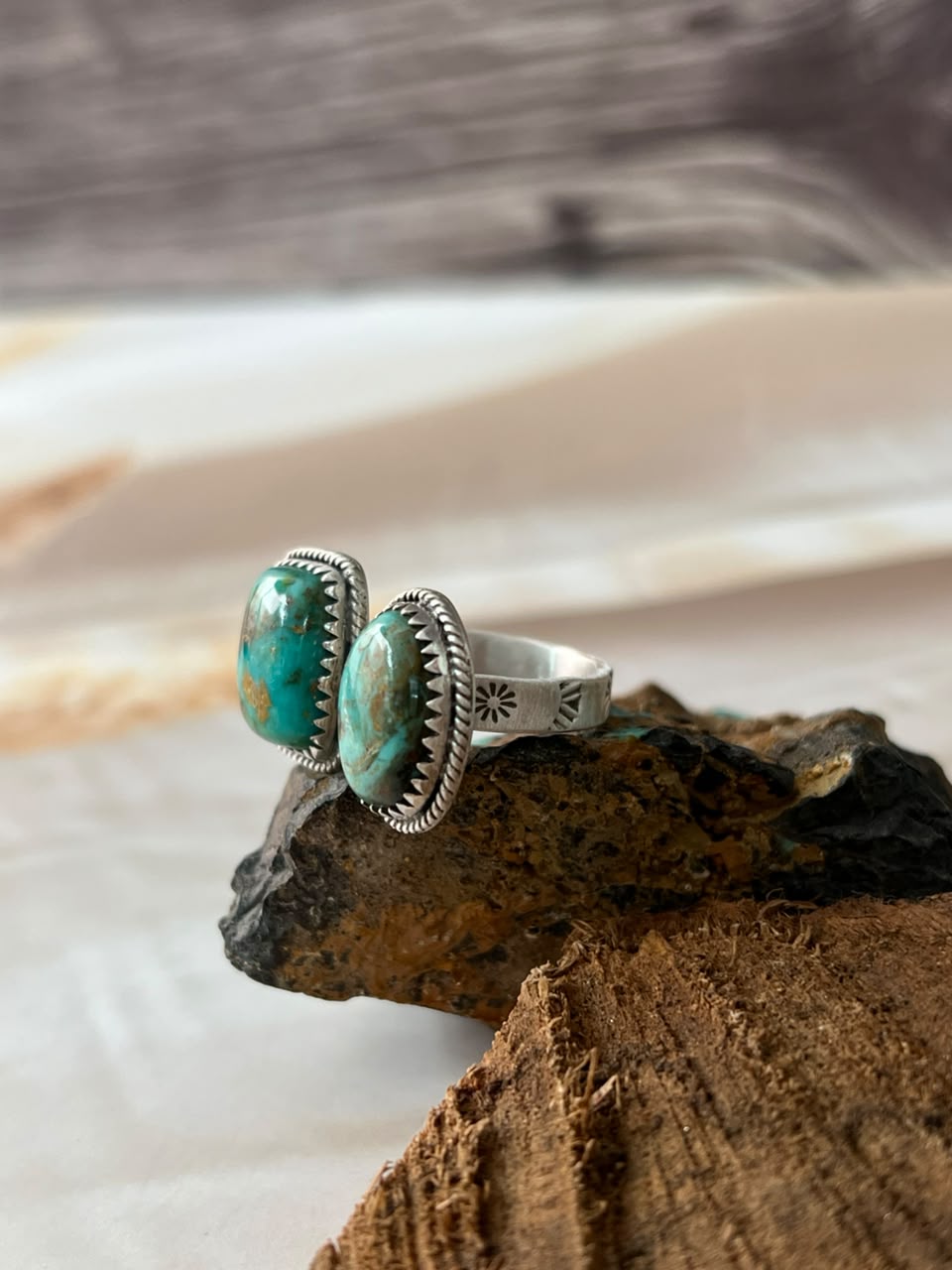 Handmade Sterling Silver Sonoran Turquoise Collection: Adjustable Ring Signed Nizhoni