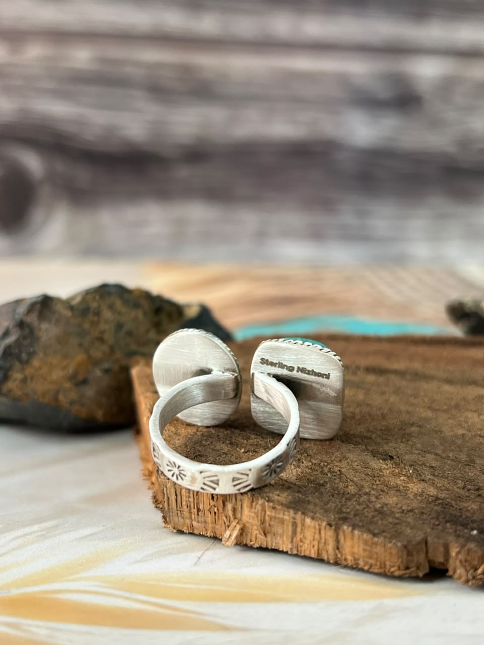 Handmade Sterling Silver Sonoran Turquoise Collection: Adjustable Ring Signed Nizhoni