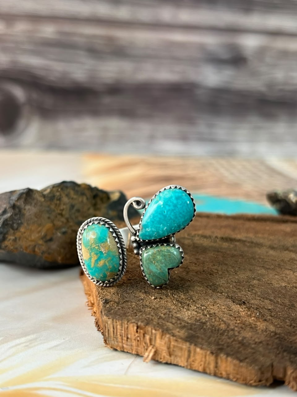 Handmade Sterling Silver Sonoran Turquoise Collection: Adjustable Ring Signed Nizhoni