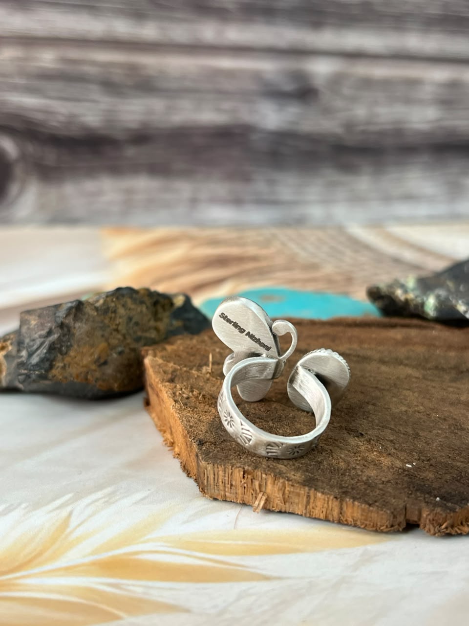 Handmade Sterling Silver Sonoran Turquoise Collection: Adjustable Ring Signed Nizhoni