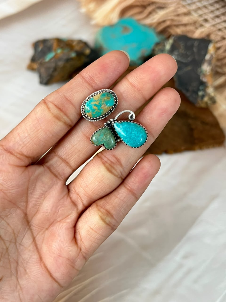 Handmade Sterling Silver Sonoran Turquoise Collection: Adjustable Ring Signed Nizhoni