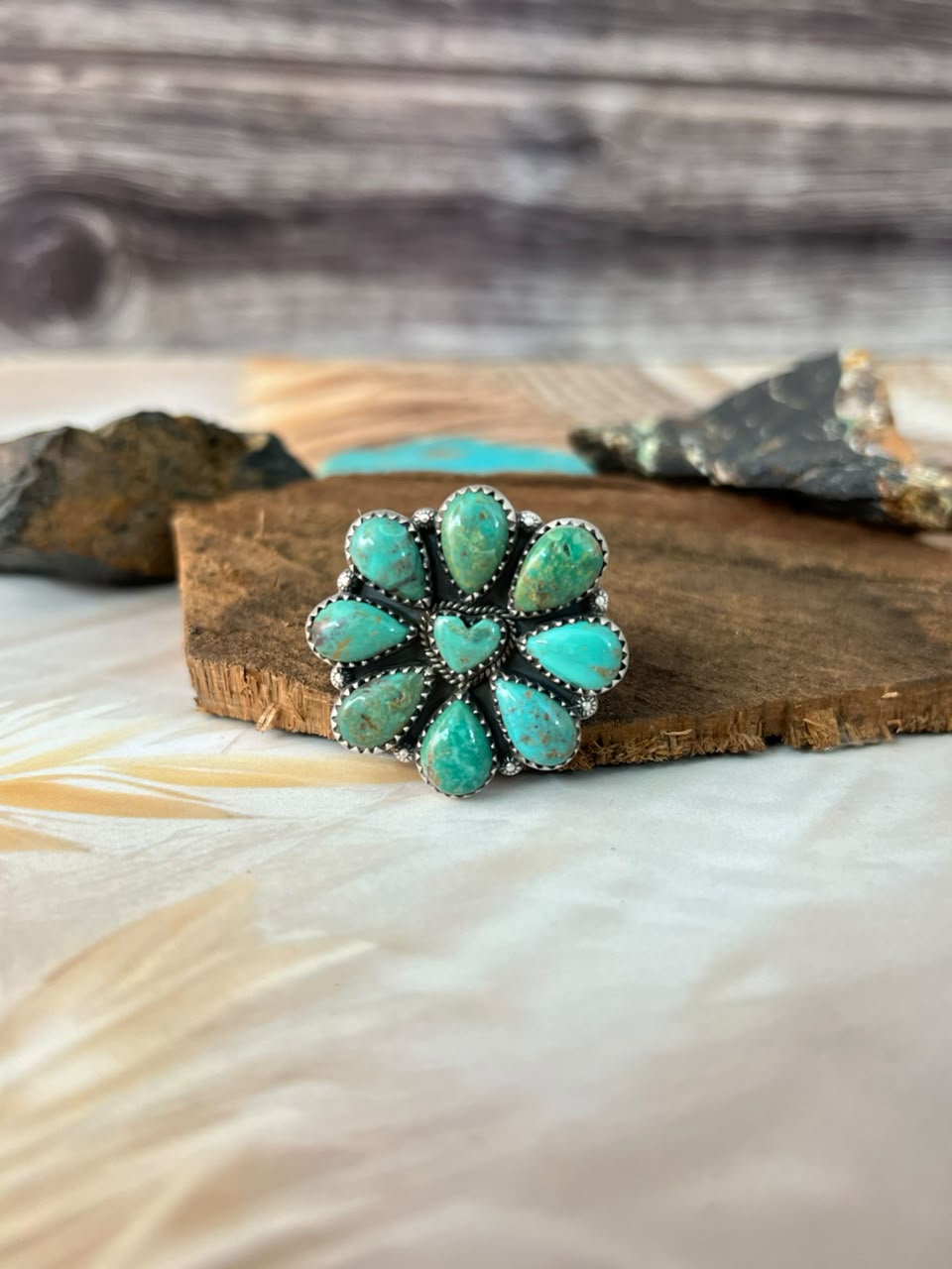 Handmade Sterling Silver Sonoran Turquoise Collection: Adjustable Ring Signed Nizhoni (8)