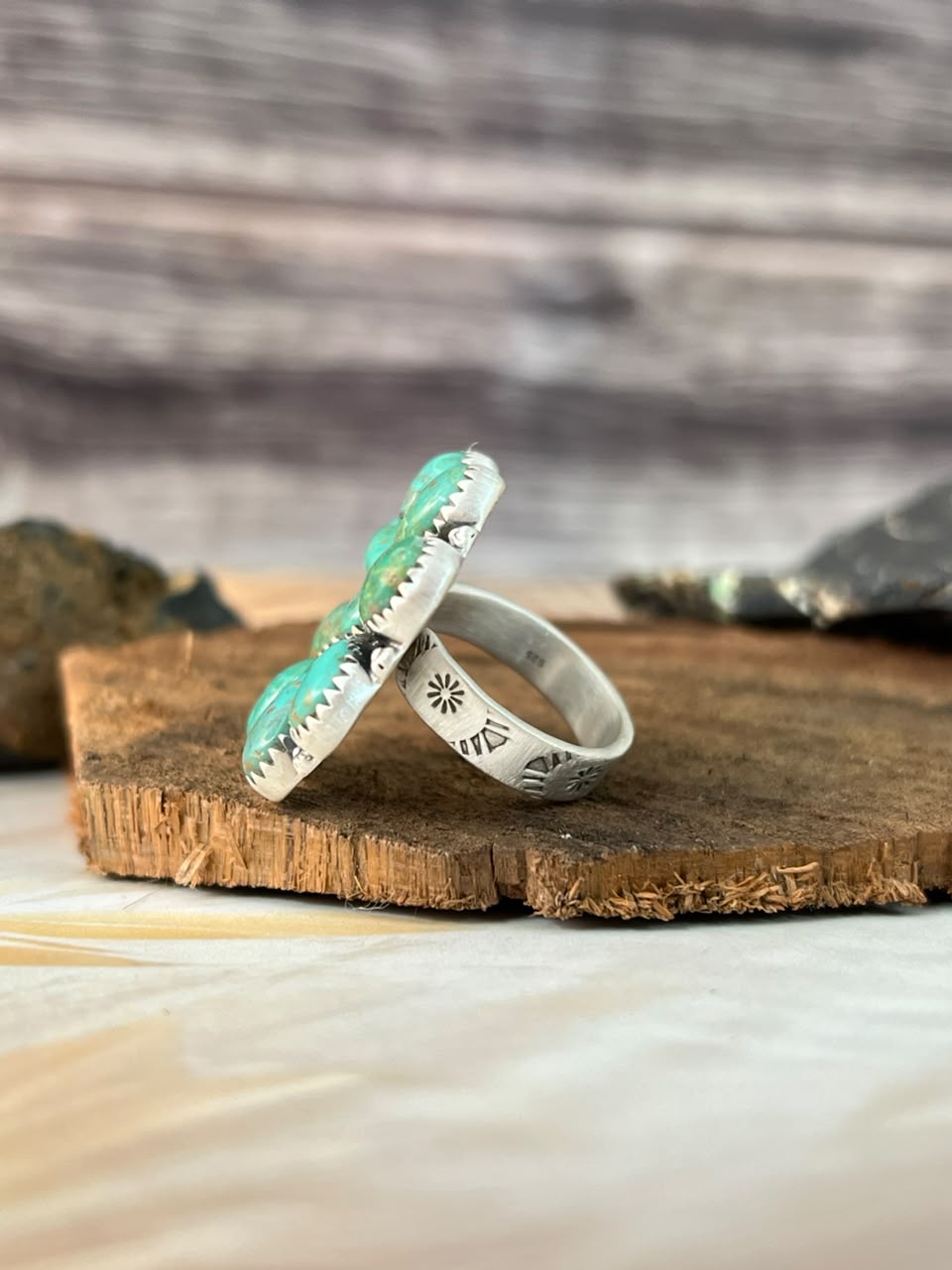 Handmade Sterling Silver Sonoran Turquoise Collection: Adjustable Ring Signed Nizhoni (8)