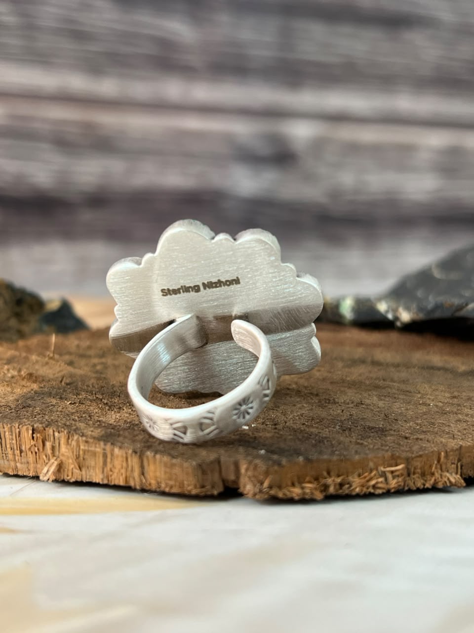 Handmade Sterling Silver Sonoran Turquoise Collection: Adjustable Ring Signed Nizhoni (8)